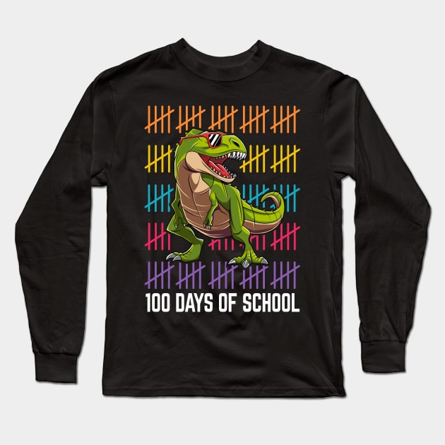 Dinosaur T Rex Happy 100 Days Of School Students Teacher Long Sleeve T-Shirt by HCMGift